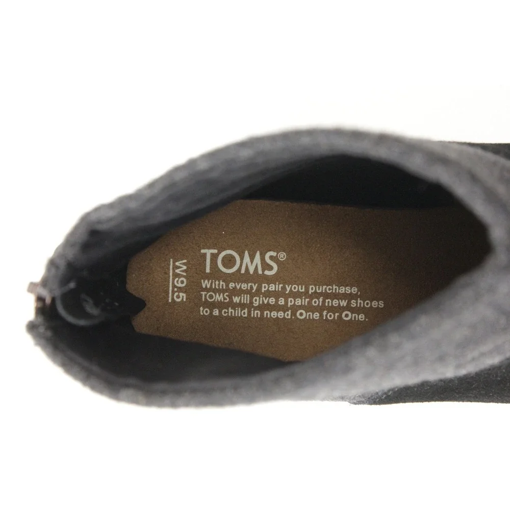 TOMS Leila Ankle Boots Womens 9.5 Black Suede Gray Wool Block Heel Zip